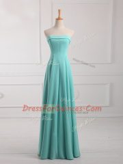 Hot Sale Aqua Blue Chiffon Lace Up Vestidos de Damas Sleeveless Floor Length Ruching