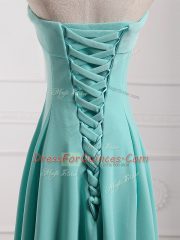 Hot Sale Aqua Blue Chiffon Lace Up Vestidos de Damas Sleeveless Floor Length Ruching