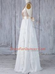 White Backless Quinceanera Dama Dress Ruffles and Sequins Sleeveless Floor Length