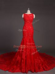 Attractive Lace Sleeveless Prom Party Dress Court Train and Beading and Lace and Appliques