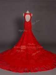 Attractive Lace Sleeveless Prom Party Dress Court Train and Beading and Lace and Appliques