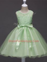 Organza Sleeveless Knee Length Girls Pageant Dresses and Lace and Belt