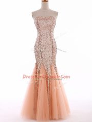 Sweetheart Sleeveless Lace Up Prom Dresses Peach Tulle