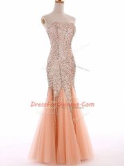 Sweetheart Sleeveless Lace Up Prom Dresses Peach Tulle