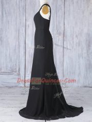 Black Straps Zipper Appliques Dama Dress Sweep Train Sleeveless