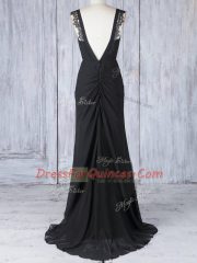 Black Straps Zipper Appliques Dama Dress Sweep Train Sleeveless