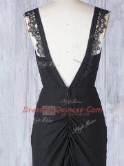 Black Straps Zipper Appliques Dama Dress Sweep Train Sleeveless
