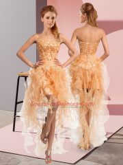 Empire Dress for Prom Gold Sweetheart Organza Sleeveless High Low Lace Up
