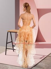 Empire Dress for Prom Gold Sweetheart Organza Sleeveless High Low Lace Up