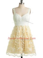 Decent Knee Length Lace Up Damas Dress Champagne for Prom and Party and Wedding Party with Lace