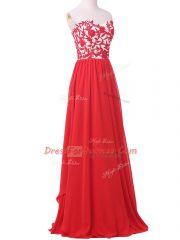 Luxurious Red Sleeveless Lace and Appliques Lace Up Prom Evening Gown