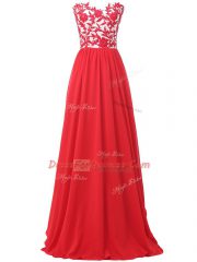 Luxurious Red Sleeveless Lace and Appliques Lace Up Prom Evening Gown