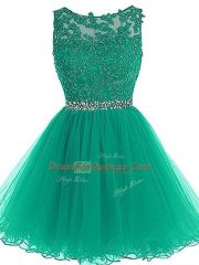 Free and Easy Green Zipper Prom Dress Beading and Lace and Appliques and Belt Sleeveless Mini Length