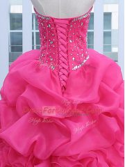 Affordable Ball Gowns Quince Ball Gowns Hot Pink Sweetheart Organza Sleeveless Floor Length Lace Up