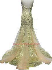 Olive Green Tulle Zipper Sweetheart Sleeveless Prom Gown Brush Train Sequins