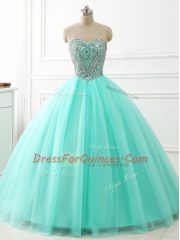 Latest Ball Gowns Quinceanera Gowns Apple Green Sweetheart Tulle Sleeveless Floor Length Lace Up