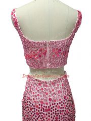 Brush Train Two Pieces Homecoming Dress Baby Pink Straps Tulle Sleeveless Zipper