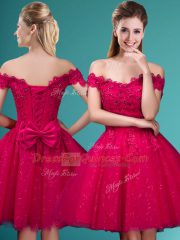 Cap Sleeves Lace and Belt Lace Up Quinceanera Dama Dress