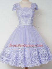Square Cap Sleeves Tulle Dama Dress Lace Zipper