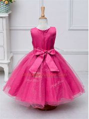 Hot Pink Little Girl Pageant Gowns Wedding Party with Lace and Bowknot Scoop Sleeveless Zipper