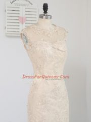 Champagne Column/Sheath Lace Scoop Sleeveless Lace and Appliques Knee Length Zipper