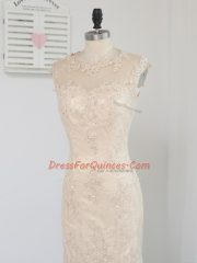 Champagne Column/Sheath Lace Scoop Sleeveless Lace and Appliques Knee Length Zipper