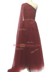 Sleeveless Beading and Pleated Zipper Homecoming Dress with Burgundy Sweep Train