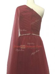 Sleeveless Beading and Pleated Zipper Homecoming Dress with Burgundy Sweep Train