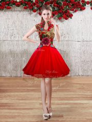 Red Sleeveless Organza Lace Up 15 Quinceanera Dress for Military Ball and Sweet 16 and Quinceanera