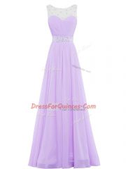 Floor Length Lavender Homecoming Dress Scoop Sleeveless Zipper