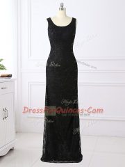 Exceptional Black Prom Dresses Prom and Military Ball and Sweet 16 with Lace Scoop Long Sleeves Zipper