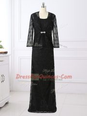 Exceptional Black Prom Dresses Prom and Military Ball and Sweet 16 with Lace Scoop Long Sleeves Zipper
