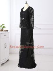 Exceptional Black Prom Dresses Prom and Military Ball and Sweet 16 with Lace Scoop Long Sleeves Zipper