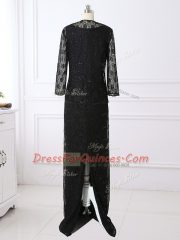 Exceptional Black Prom Dresses Prom and Military Ball and Sweet 16 with Lace Scoop Long Sleeves Zipper