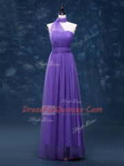 Custom Made Tulle Halter Top Sleeveless Lace Up Ruching Damas Dress in Lavender