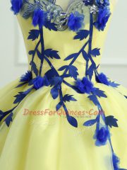 Custom Made Floor Length Light Yellow Quince Ball Gowns Scoop Sleeveless Lace Up
