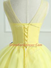 Custom Made Floor Length Light Yellow Quince Ball Gowns Scoop Sleeveless Lace Up