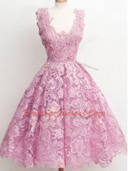 Romantic Lilac Quinceanera Court of Honor Dress Prom and Party and Wedding Party with Lace Straps Sleeveless Zipper