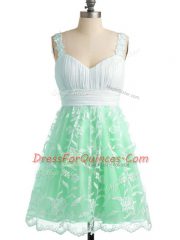 Apple Green Straps Lace Up Lace Court Dresses for Sweet 16 Sleeveless