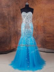Fantastic Tulle Sweetheart Sleeveless Lace Up Beading and Sequins Homecoming Dress in Baby Blue