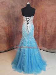 Fantastic Tulle Sweetheart Sleeveless Lace Up Beading and Sequins Homecoming Dress in Baby Blue
