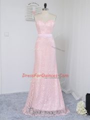 High End Floor Length Column/Sheath Sleeveless Baby Pink Damas Dress Zipper