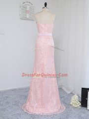 High End Floor Length Column/Sheath Sleeveless Baby Pink Damas Dress Zipper
