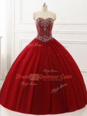 Pretty Floor Length Wine Red Quinceanera Gowns Sweetheart Sleeveless Lace Up
