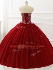 Pretty Floor Length Wine Red Quinceanera Gowns Sweetheart Sleeveless Lace Up