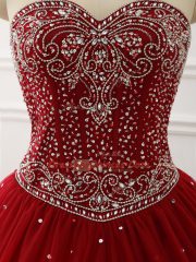 Pretty Floor Length Wine Red Quinceanera Gowns Sweetheart Sleeveless Lace Up