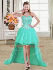 Turquoise Sleeveless Beading and Ruffled Layers Lace Up Vestidos de Quinceanera