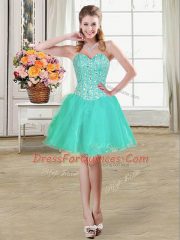 Turquoise Sleeveless Beading and Ruffled Layers Lace Up Vestidos de Quinceanera