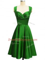 Green Sleeveless Taffeta Lace Up Dama Dress for Prom and Party and Wedding Party