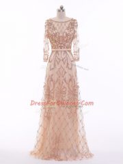 Admirable Scoop Long Sleeves Tulle Prom Evening Gown Beading Zipper